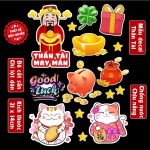 Poster decal THẦN TÀI CUTE trang trí quán nước, dán tường, tủ kính,cao cấp chống nước- A5 cắt sẵn chỉ cần lột dán Decor Đồng