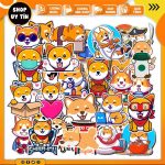12 Sticker Chó ShiBa Sticker Dễ Thương Chống Nước, Decal Dán Mũ Bảo Hiểm, Vali, Đàn, Laptop - Cắt Sẵn