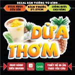 Decal Dừa Thơm - Trang Trí Quán Nước, Xe Đẩy, Tường, Tủ Kính với Thiết Kế Độc Đáo, chống nước cao cấp, Cắt Bế Sẵn Khổ A4 Decor Đồng