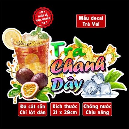 Decal TRÀ CHANH DÂY trang trí quán nước, dán tường, tủ kiếng chống nước, đã cắt bế sẵn khổ A4