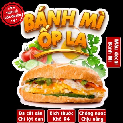 Poster decal BÁNH MÌ ỐP LA trang trí quán nước, dán tường, tủ kính,cao cấp chống nước- A4 cắt sẵn chỉ cần lột dán Decor Đồng