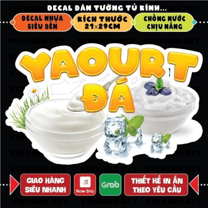 Decal YAOURT ĐÁ trang trí quán nước, dán tường, tủ kiếng chống nước, đã cắt bế sẵn khổ A4