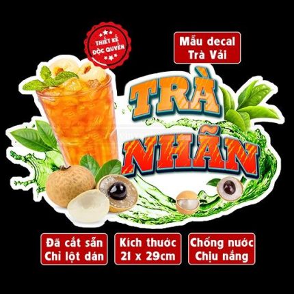 Decal Trà Nhãn trang trí quán nước, dán tường, tủ kiếng chống nước, đã cắt bế sẵn khổ A4