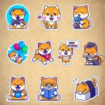 12 Sticker Chó ShiBa Sticker Dễ Thương Chống Nước, Decal Dán Mũ Bảo Hiểm, Vali, Đàn, Laptop - Cắt Sẵn - Ảnh 2